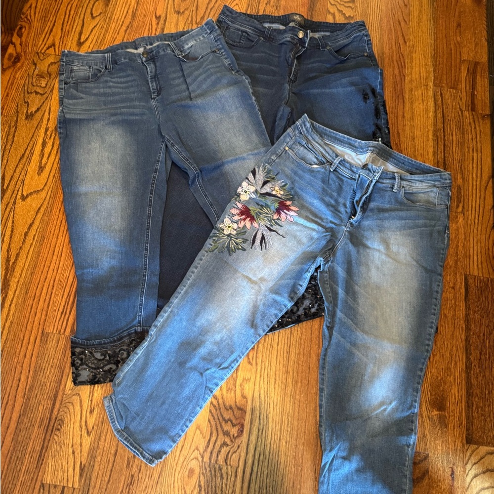 LOT:  Chicos. Size 3. 2 cropped and one capri